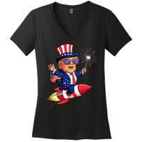 Donald Trump 2024 Happy Trump American Flag Women's V-Neck T-Shirt