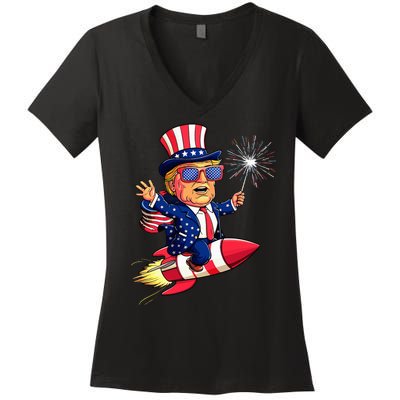 Donald Trump 2024 Happy Trump American Flag Women's V-Neck T-Shirt