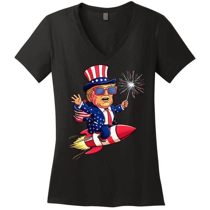 Donald Trump 2024 Happy Trump American Flag Women's V-Neck T-Shirt