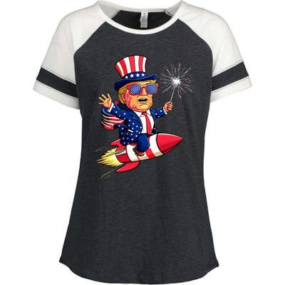 Donald Trump 2024 Happy Trump American Flag Enza Ladies Jersey Colorblock Tee