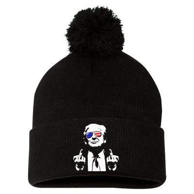 Donald Trump 2024 Middle Finger Conservative Republican Pom Pom 12in Knit Beanie