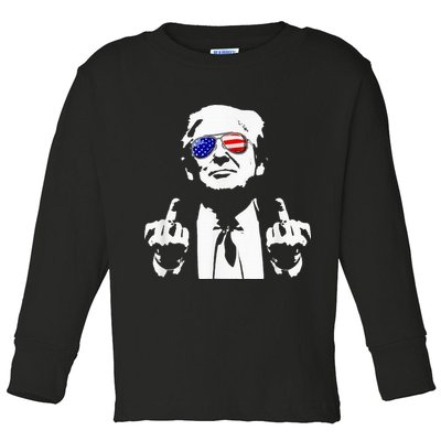 Donald Trump 2024 Middle Finger Conservative Republican Toddler Long Sleeve Shirt