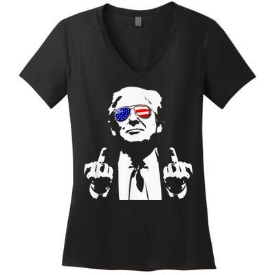 Donald Trump 2024 Middle Finger Conservative Republican Women's V-Neck T-Shirt