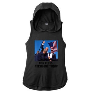 Donald Trump 2024 God Bless President Trump Gift Ladies PosiCharge Tri-Blend Wicking Draft Hoodie Tank