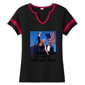 Donald Trump 2024 God Bless President Trump Gift Ladies Halftime Notch Neck Tee