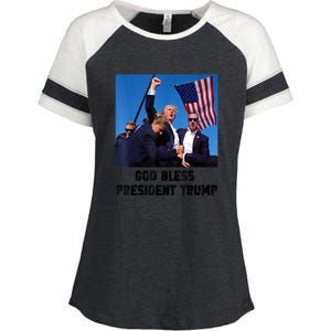 Donald Trump 2024 God Bless President Trump Gift Enza Ladies Jersey Colorblock Tee