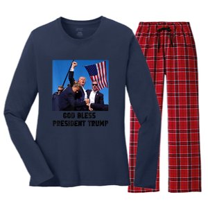 Donald Trump 2024 God Bless President Trump Gift Women's Long Sleeve Flannel Pajama Set 