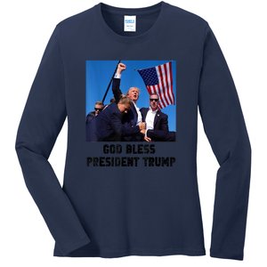 Donald Trump 2024 God Bless President Trump Gift Ladies Long Sleeve Shirt