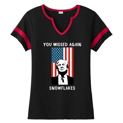 Donald Trump 2024 Missed Me Funny Conservative Ladies Halftime Notch Neck Tee