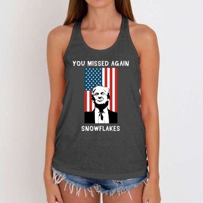 Donald Trump 2024 Missed Me Funny Conservative Women's Knotted Racerback Tank