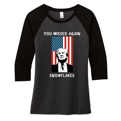 Donald Trump 2024 Missed Me Funny Conservative Women's Tri-Blend 3/4-Sleeve Raglan Shirt