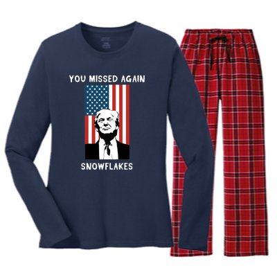 Donald Trump 2024 Missed Me Funny Conservative Women's Long Sleeve Flannel Pajama Set 