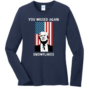 Donald Trump 2024 Missed Me Funny Conservative Ladies Long Sleeve Shirt