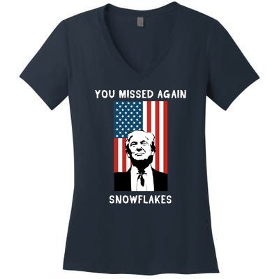 Donald Trump 2024 Missed Me Funny Conservative Women's V-Neck T-Shirt