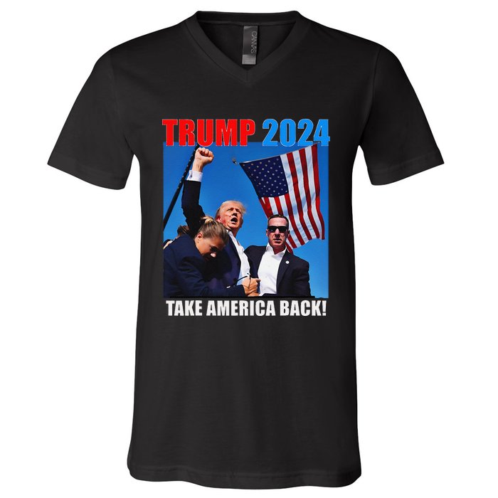 Donald Trump 2024 Take America Back American Flag Patriotic V-Neck T-Shirt