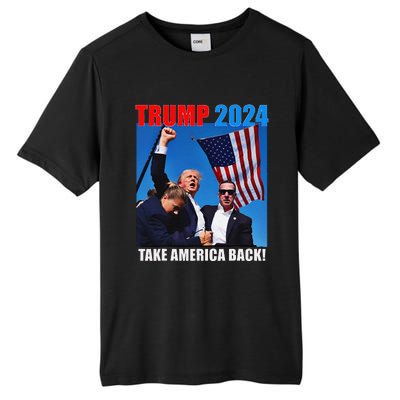 Donald Trump 2024 Take America Back American Flag Patriotic Tall Fusion ChromaSoft Performance T-Shirt