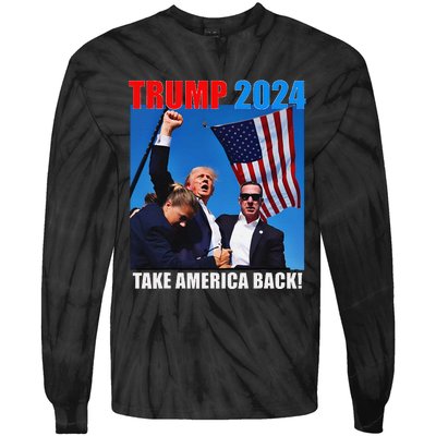 Donald Trump 2024 Take America Back American Flag Patriotic Tie-Dye Long Sleeve Shirt