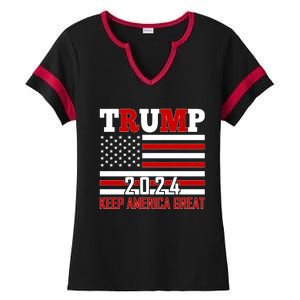 Donald Trump 2024 Keep America Great Usa Flag Ladies Halftime Notch Neck Tee