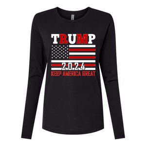 Donald Trump 2024 Keep America Great Usa Flag Womens Cotton Relaxed Long Sleeve T-Shirt