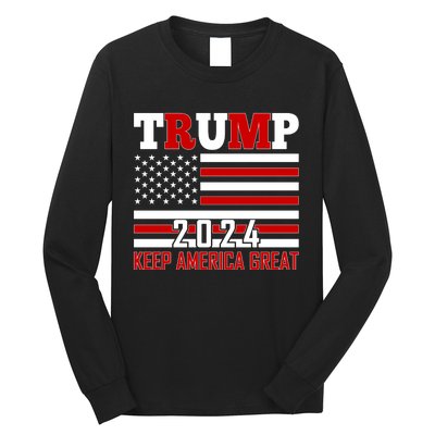 Donald Trump 2024 Keep America Great Usa Flag Long Sleeve Shirt