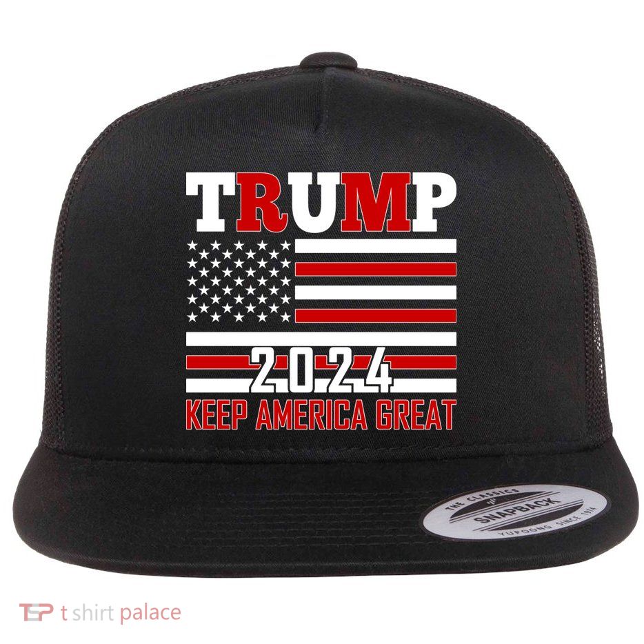 Donald Trump 2024 Keep America Great Usa Flag Flat Bill Trucker Hat