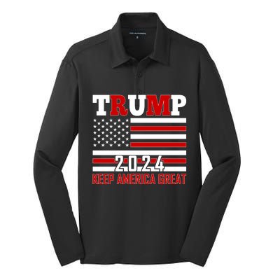 Donald Trump 2024 Keep America Great Usa Flag Silk Touch Performance Long Sleeve Polo