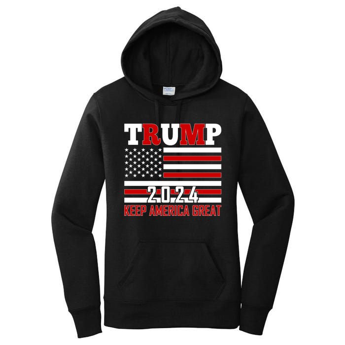 Donald Trump 2024 Keep America Great Usa Flag Women's Pullover Hoodie