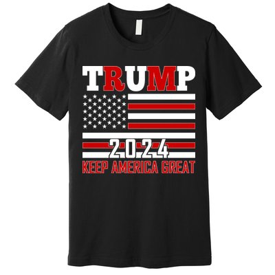 Donald Trump 2024 Keep America Great Usa Flag Premium T-Shirt