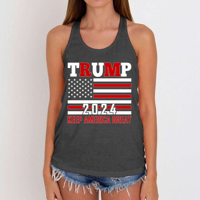 Donald Trump 2024 Keep America Great Usa Flag Women's Knotted Racerback Tank