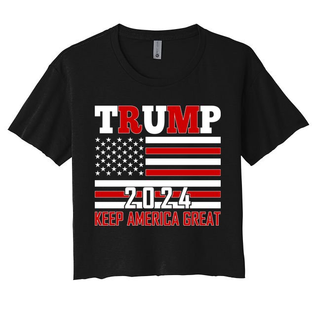 Donald Trump 2024 Keep America Great Usa Flag Crop Top