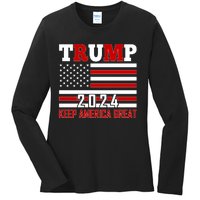 Donald Trump 2024 Keep America Great Usa Flag Ladies Long Sleeve Shirt