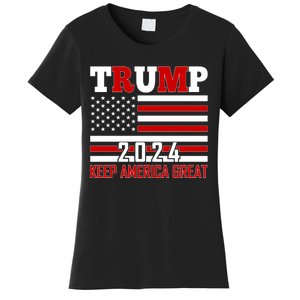 Donald Trump 2024 Keep America Great Usa Flag Women's T-Shirt