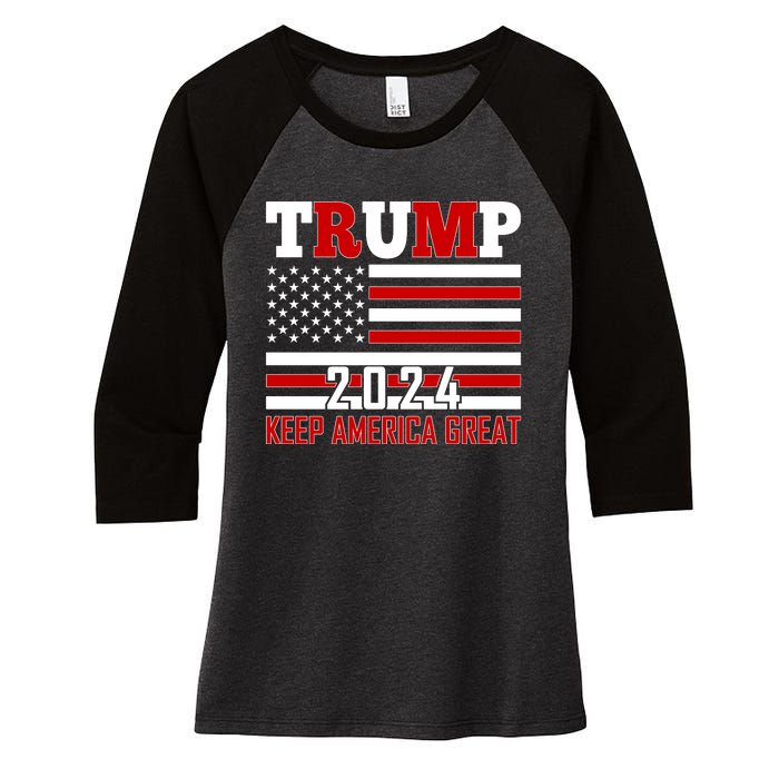 Donald Trump 2024 Keep America Great Usa Flag Women's Tri-Blend 3/4-Sleeve Raglan Shirt