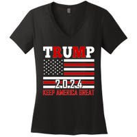 Donald Trump 2024 Keep America Great Usa Flag Women's V-Neck T-Shirt