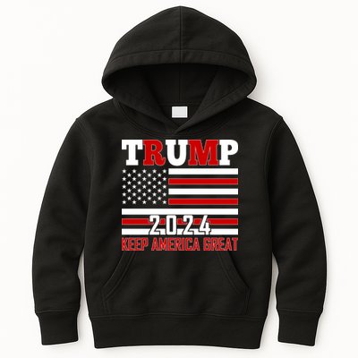 Donald Trump 2024 Keep America Great Usa Flag Kids Hoodie