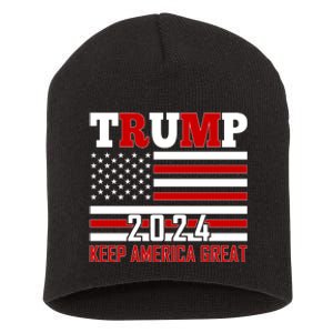 Donald Trump 2024 Keep America Great Usa Flag Short Acrylic Beanie