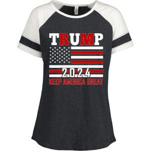 Donald Trump 2024 Keep America Great Usa Flag Enza Ladies Jersey Colorblock Tee