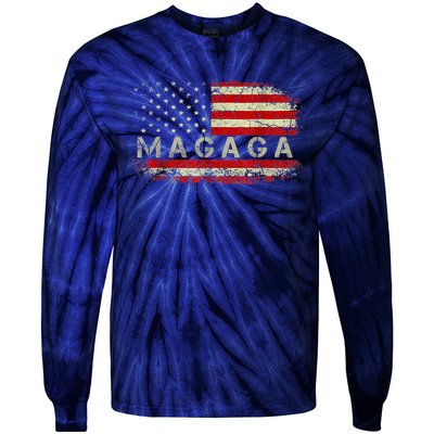 Donald Trump 2024 MAGAGA Take America Back American US Flag Tie-Dye Long Sleeve Shirt