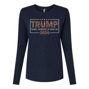 Donald Trump 2024 Take America Back Leopard Print Gift Wo Womens Cotton Relaxed Long Sleeve T-Shirt