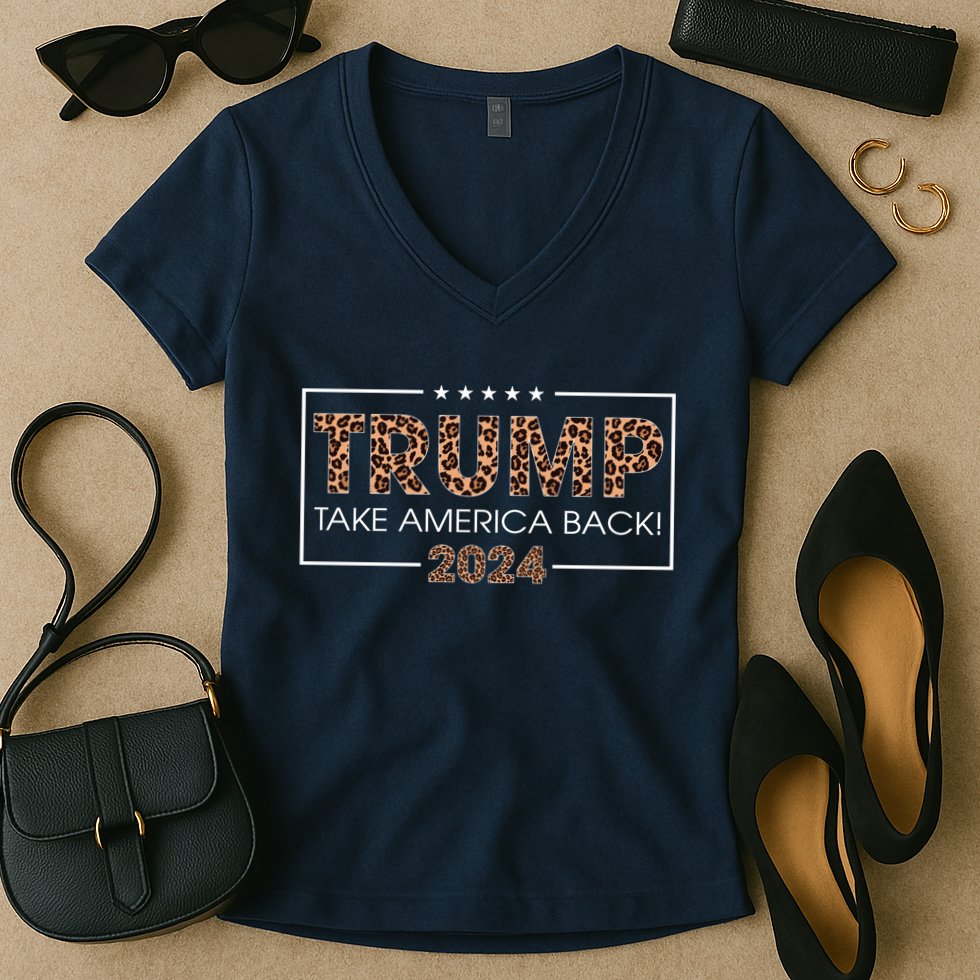 Donald Trump 2024 Take America Back Leopard Print Gift Wo Women's V-Neck T-Shirt