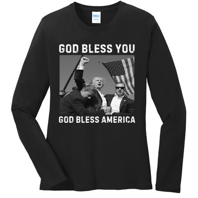 Donald Trump 2024 God Bless You God Bless America Ladies Long Sleeve Shirt