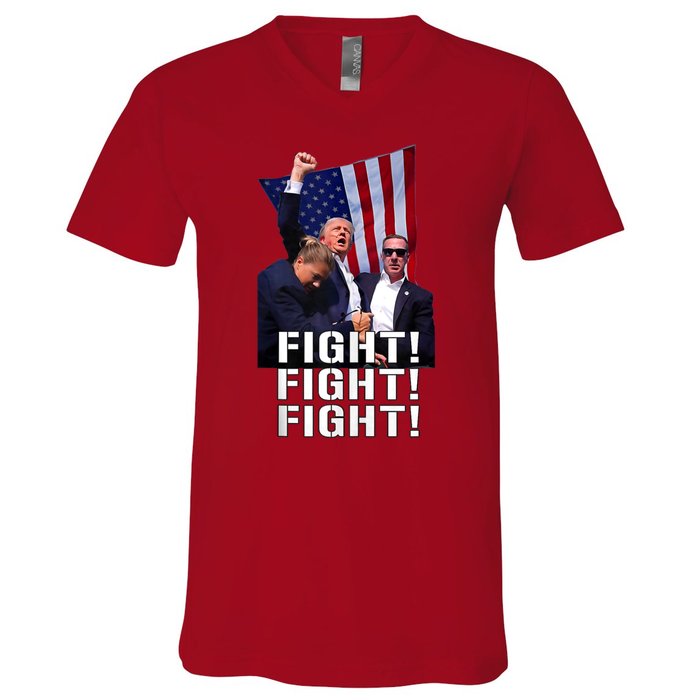 Donald Trump 2024 Fight American Us Flag Election Rally V-Neck T-Shirt