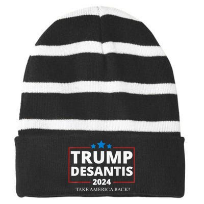 Donald Trump 2024 Take America Back Election 2024 Patriotic Striped Beanie with Solid Band