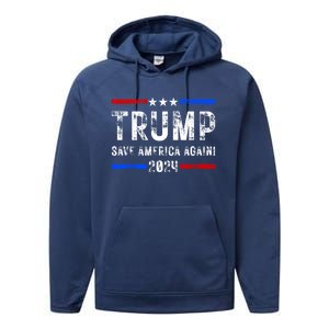 Donald Trump 2024 Save America Again Election Gift Performance Fleece Hoodie