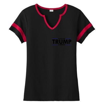 Donald Trump 2024 Raised The Bar Front And Back Ladies Halftime Notch Neck Tee