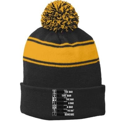 Donald Trump 2024 Raised The Bar Front And Back Stripe Pom Pom Beanie