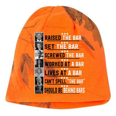 Donald Trump 2024 Raised The Bar Front And Back Kati - Camo Knit Beanie