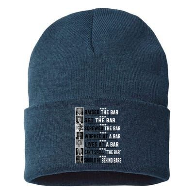 Donald Trump 2024 Raised The Bar Front And Back Sustainable Knit Beanie