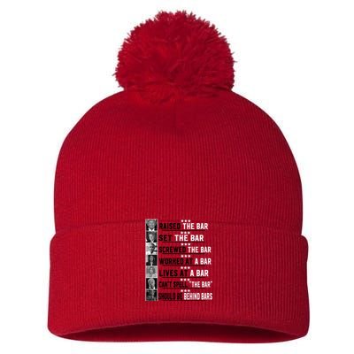 Donald Trump 2024 Raised The Bar Front And Back Pom Pom 12in Knit Beanie