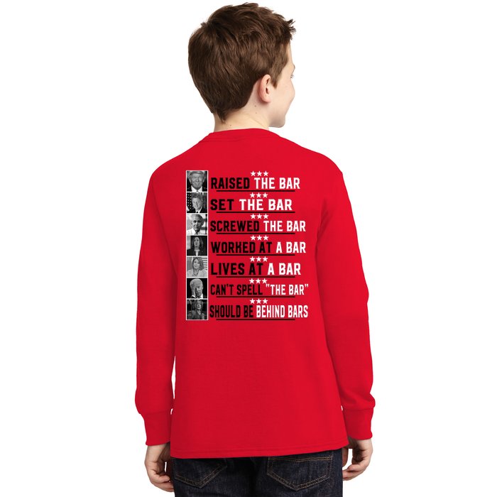 Donald Trump 2024 Raised The Bar Front And Back Kids Long Sleeve Shirt